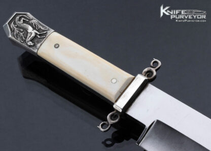 Lloyd Hale Custom Knife  Mammoth Carved Engraved Horse with Eagle Escutcheon Fighter - Image 4