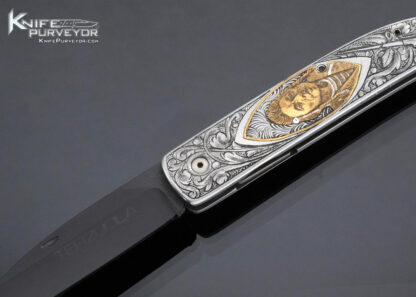 Bob Terzuola Custom Knife Ceramic Blade Linerlock Engraved by Gino Cargnel with Indian Chief - Image 2