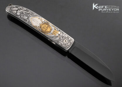 Bob Terzuola Custom Knife Ceramic Blade Linerlock Engraved by Gino Cargnel with Indian Chief - Image 3
