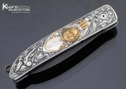 Bob Terzuola Custom Knife Ceramic Blade Linerlock Engraved by Gino Cargnel with Indian Chief - Image 4
