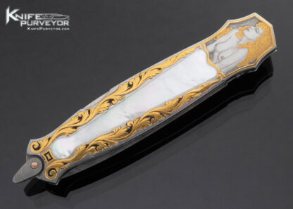 Warren Osborne Custom Knife Pearl Interframe Lockback Dagger Engraved by Jon Robyn - Image 4