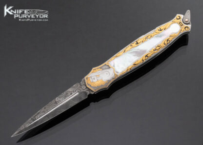 Warren Osborne Custom Knife Pearl Interframe Lockback Dagger Engraved by Jon Robyn 16381