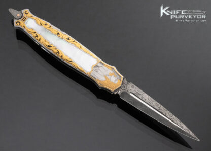 Warren Osborne Custom Knife Pearl Interframe Lockback Dagger Engraved by Jon Robyn - Image 3