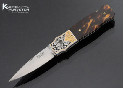 WD Pease Custom Knife Amber Lockback Engraved by Julie Warenski with 24Kt Gold Inlays 16390