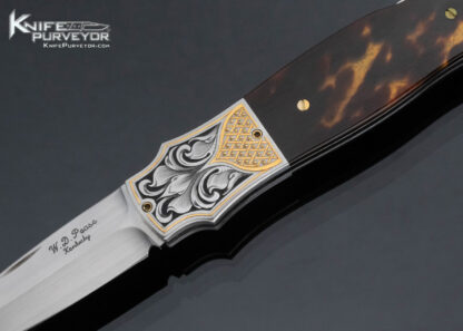 WD Pease Custom Knife Amber Lockback Engraved by Julie Warenski with 24Kt Gold Inlays - Image 2