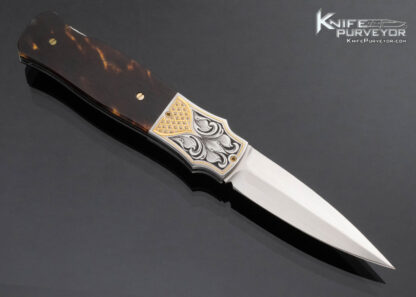 WD Pease Custom Knife Amber Lockback Engraved by Julie Warenski with 24Kt Gold Inlays - Image 4