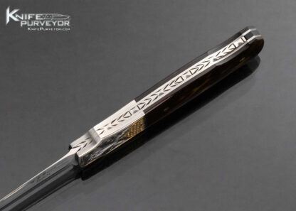WD Pease Custom Knife Amber Lockback Engraved by Julie Warenski with 24Kt Gold Inlays - Image 5