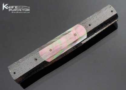 Jeff Chaffee Custom Knife Blued Robert Eggerling Mosaic Damascus and Black Lip Tahitian Pearl Automatic Linerlock Dagger - Image 3