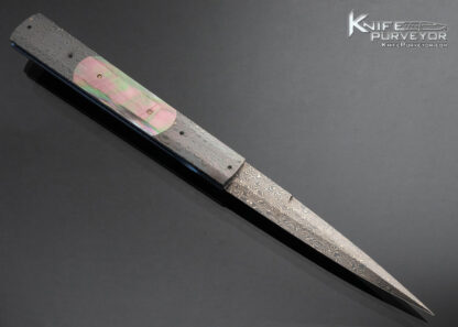 Jeff Chaffee Custom Knife Blued Robert Eggerling Mosaic Damascus and Black Lip Tahitian Pearl Automatic Linerlock Dagger - Image 4