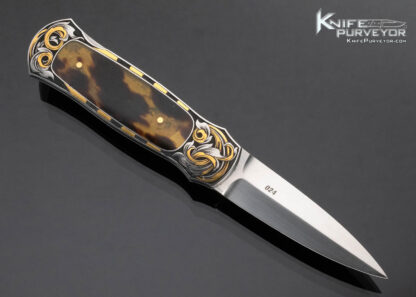 Warren Osborne Custom Knife Amber Interframe Lockback Engraved by Tim George with 24Kt Gold Inlays - Image 3