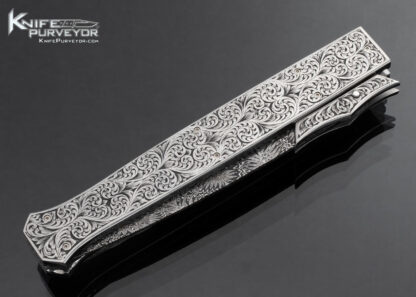 Muhammad Afaaq Custom Knife Engraved Swing Guard Auto w Damascus - Image 4