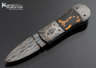 Frank Potter Custom Knife Robert Eggerling Mosaic Damascus and Amber "Peanut" Double Bolstered Automatic Linerlock Dagger 16384