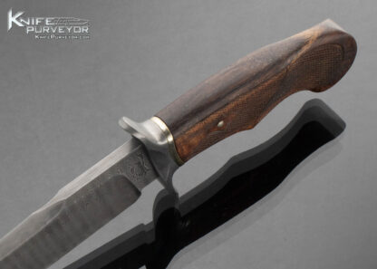 Ben Seward Custom Knife Fighter with Checkered Wood Handle and Hand Tooled Leather Sheath - Image 5