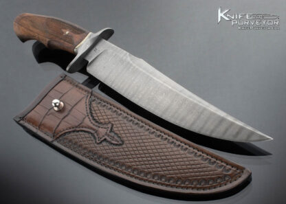 Ben Seward Custom Knife Fighter with Checkered Wood Handle and Hand Tooled Leather Sheath 16437