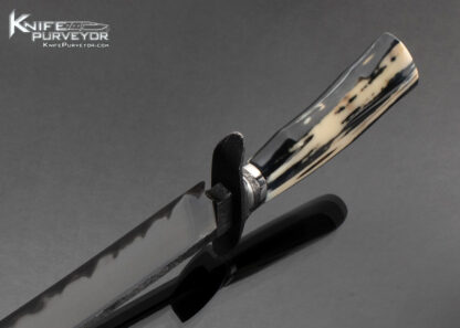 Bill Burke Custom Knife Fossil Walrus Fighter with Forged Blade with Hamon Damascus Guard and Spacer 16434