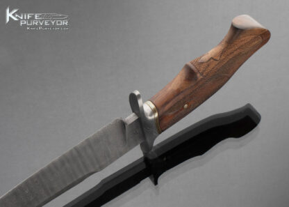 Ben Seward Custom Knife Fighter with Checkered Wood Handle and Hand Tooled Leather Sheath - Image 6