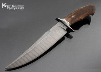 Ben Seward Custom Knife Fighter with Checkered Wood Handle and Hand Tooled Leather Sheath 16437