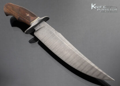 Ben Seward Custom Knife Fighter with Checkered Wood Handle and Hand Tooled Leather Sheath - Image 3