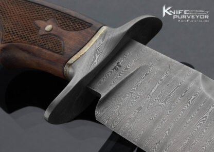 Ben Seward Custom Knife Fighter with Checkered Wood Handle and Hand Tooled Leather Sheath - Image 4