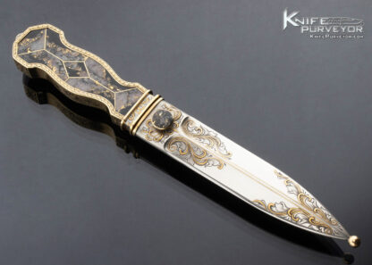Steven Rapp Custom Knife 18Kt Gold Wrapped Gold Quartz Gold Rush Dagger Engraved by Julie Warenski with 24Kt Gold Inlays 16498