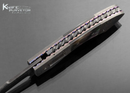 Jim Minnick Custom Knife Ladder Pattern Damascus and Black Lip Tahitian Pearl Automatic Linerlock - Image 5