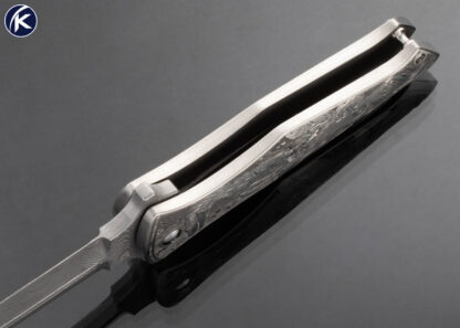 Jurgen Schanz Custom Knife Liner Lock Flipper Dagger Dinosaur vs Comic Book Hero Engraved by Anja Dammenhayn - Image 5