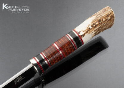 Dr. Fred Carter Custom Knife Stag, Stacked Leather and Micarta William Scagel Style Hunter - Image 4