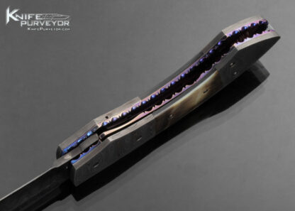 Jim Minnick Custom Knife Ladder Pattern Damascus and Black Lip Tahitian Pearl Automatic Linerlock - Image 6