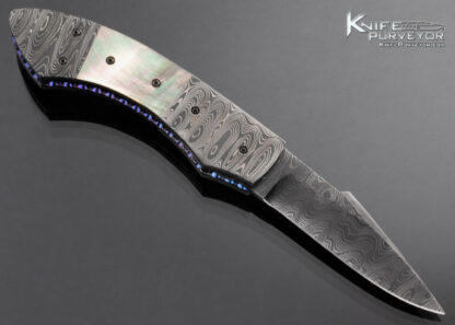 Jim Minnick Custom Knife Ladder Pattern Damascus and Black Lip Tahitian Pearl Automatic Linerlock - Image 4