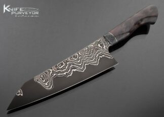 Dan Tompkins Evolution Cutlery Custom Knife Sole Authorship Damascus Carbon Fiber and Wood Chef Knife 16529
