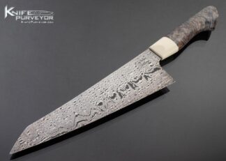Dan Tompkins Evolution Cutlery Custom Knife Sole Authorship Damascus, Micarta and Dyed and Stabilized Box Elder Wood Chef Knife 16527