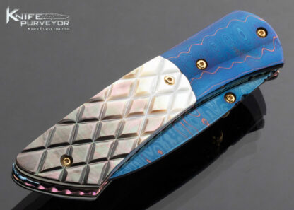 Suchat Jangtanong Custom Knife Blued Damascus and Checkered Pearl Liner Lock - Image 3