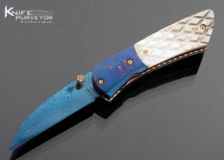 Suchat Jangtanong Custom Knife Blued Damascus and Checkered Pearl Liner Lock 16466