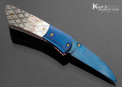 Suchat Jangtanong Custom Knife Blued Damascus and Checkered Pearl Liner Lock - Image 4