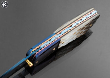 Suchat Jangtanong Custom Knife Blued Damascus and Checkered Pearl Liner Lock - Image 5