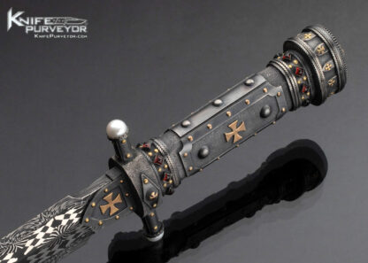 Vladimir-Kolenko-Custom-Knife-Mosaic-Damascus-Presentation-Dagger-Inlaid-with-Rubies-Gold-and-Pearls-16500