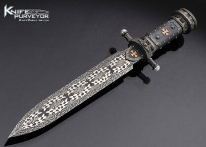 Vladimir-Kolenko-Custom-Knife-Mosaic-Damascus-Presentation-Dagger-Inlaid-with-Rubies-Gold-and-Pearls-16500
