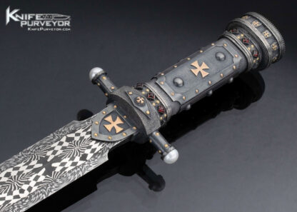 Vladimir-Kolenko-Custom-Knife-Mosaic-Damascus-Presentation-Dagger-Inlaid-with-Rubies-Gold-and-Pearls-16500