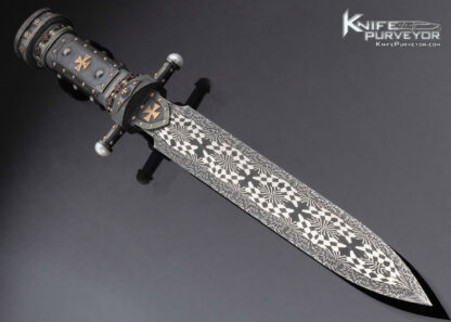 Vladimir-Kolenko-Custom-Knife-Mosaic-Damascus-Presentation-Dagger-Inlaid-with-Rubies-Gold-and-Pearls-16500
