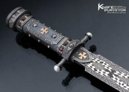 Vladimir-Kolenko-Custom-Knife-Mosaic-Damascus-Presentation-Dagger-Inlaid-with-Rubies-Gold-and-Pearls-16500