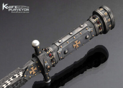 Vladimir-Kolenko-Custom-Knife-Mosaic-Damascus-Presentation-Dagger-Inlaid-with-Rubies-Gold-and-Pearls-16500