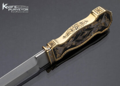 Steven Rapp Custom Knife 18Kt Gold Wrapped Gold Quartz Gold Rush Dagger Engraved by Julie Warenski with 24Kt Gold Inlays 16498