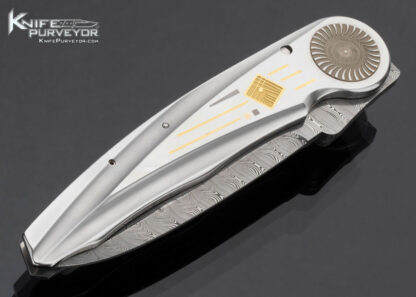 Michael Walker Custom Knife 24Kt Gold Inlaid Titanium Damasteel Blade Lock - Image 3