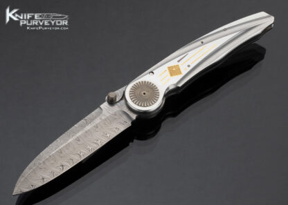 Michael Walker Custom Knife 24Kt Gold Inlaid Titanium Damasteel Blade Lock 16504