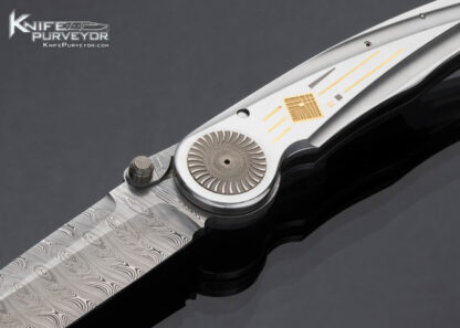 Michael Walker Custom Knife 24Kt Gold Inlaid Titanium Damasteel Blade Lock - Image 2