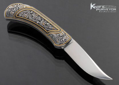 Buster Warenski Custom Knife Lockback Folder with 24Kt Gold Inlays Engraved by Julie Warenski - Image 4