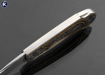 Buster Warenski Custom Knife Lockback Folder with 24Kt Gold Inlays Engraved by Julie Warenski - Image 5