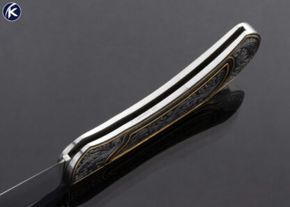 Buster Warenski Custom Knife Lockback Folder with 24Kt Gold Inlays Engraved by Julie Warenski - Image 6