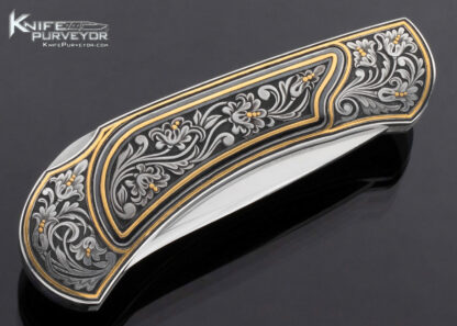 Buster Warenski Custom Knife Lockback Folder with 24Kt Gold Inlays Engraved by Julie Warenski - Image 3
