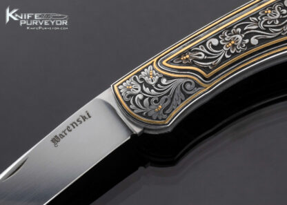 Buster Warenski Custom Knife Lockback Folder with 24Kt Gold Inlays Engraved by Julie Warenski - Image 2